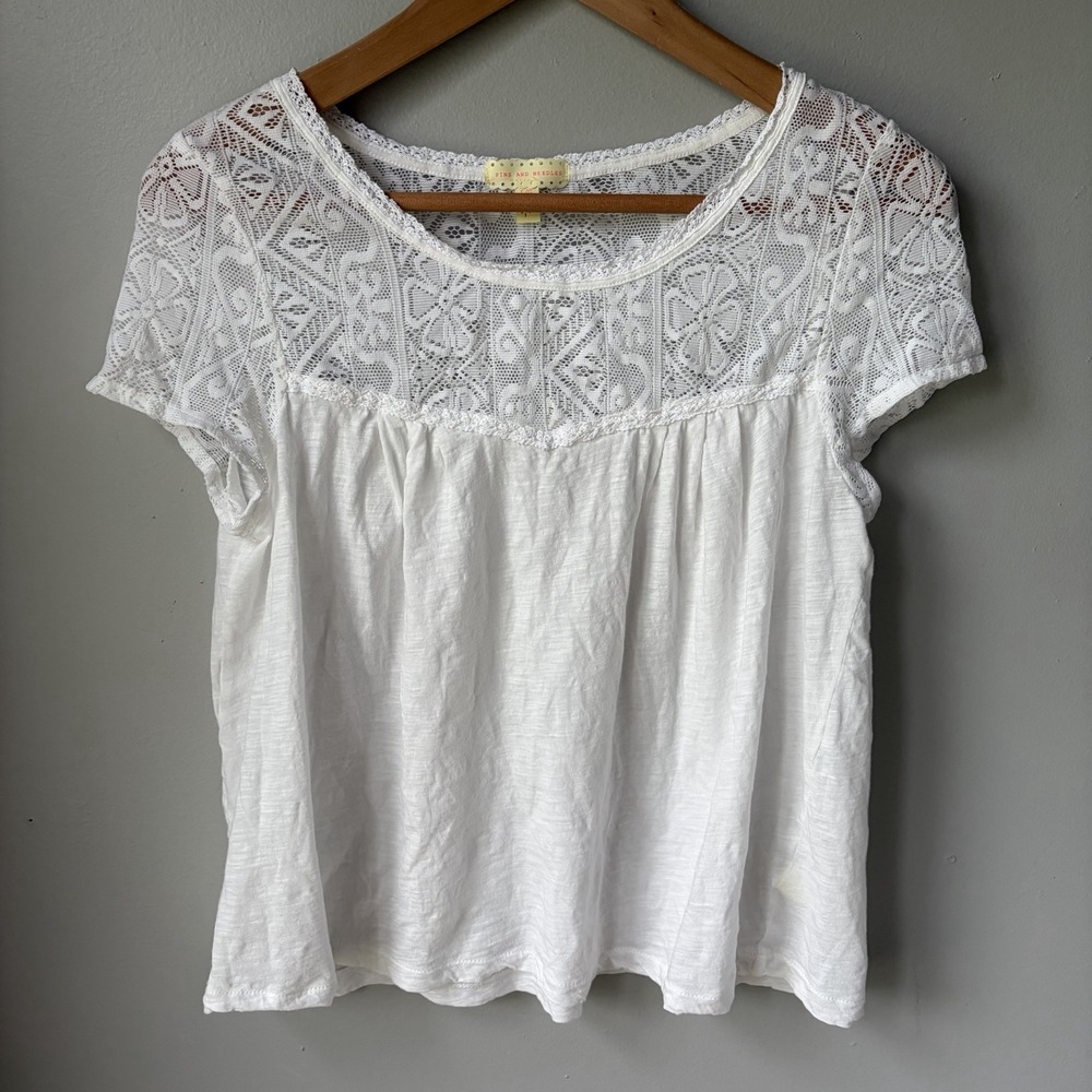 Pins & Needles Womens Romantic Lace White Top Size Large 100% Cotton Cottage